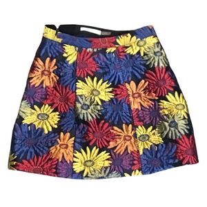 Alice + Olivia Floral Jacquard Mini Skirt Multi Color Sunflower A-Line Size 2